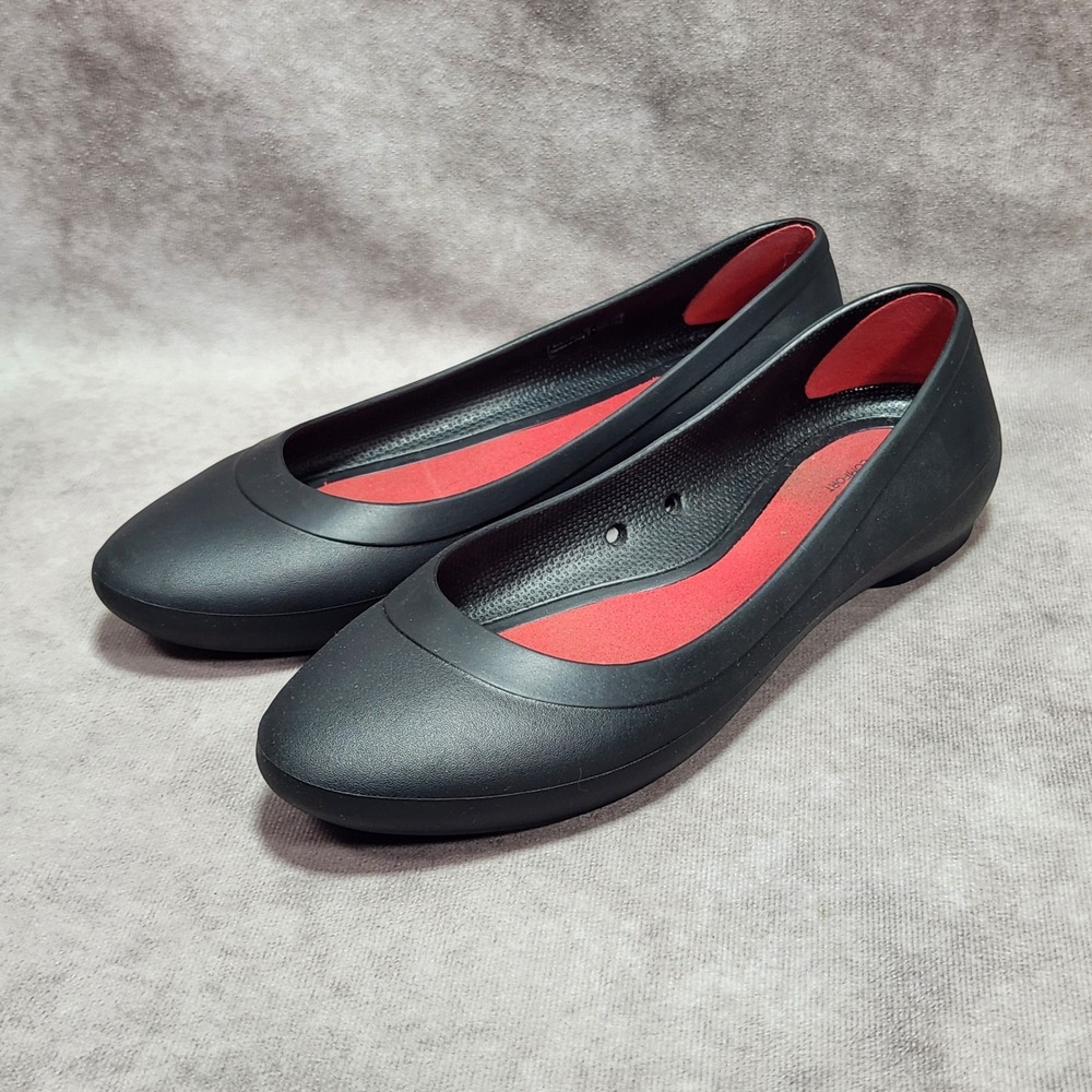 Crocs Womensā Lina Ballet Flat Black Red Iconic Comfort Slip On Shoes sz 6